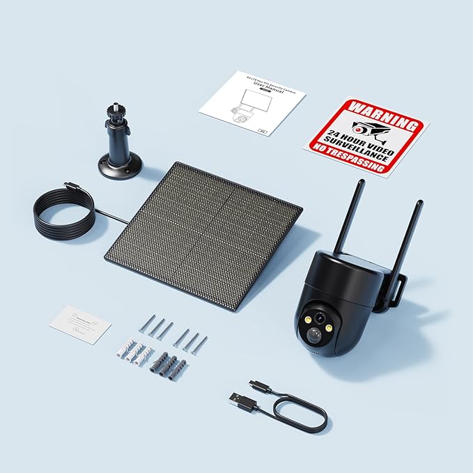 ELYSOO 4G LTE Cellular Security Camera, 2K Resolution, Color Night Vision, 360° View, Solar Powered, Built-in SIM Card, No Wi-Fi Needed
