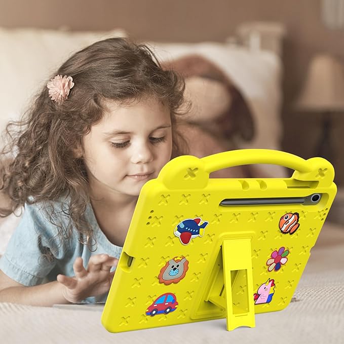 AKABEILA Compatible with Samsung Galaxy Tab S10 Lite 2025 10.9 inch Tablet Case, Kids Friendly Universal Lightweight Shockproof Protective Case with Shoulder Strap & Stand Handle Yellow