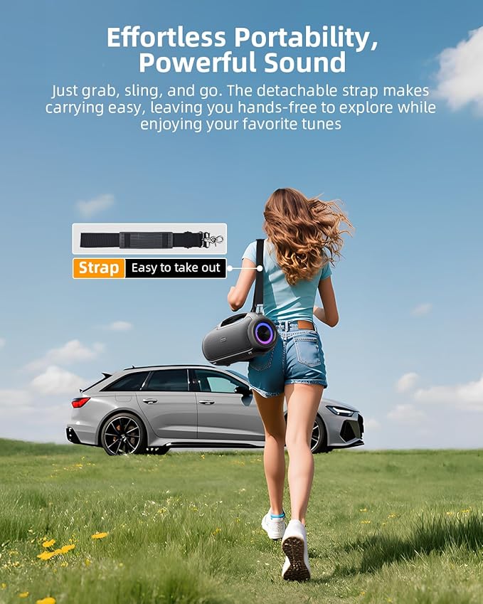 Portable Bluetooth Speakers Wireless, 200W MAX Loud Outdoor Speaker with Deep Bass, IP65 Waterproof, BT5.4, USB-C, RGB Lights, for Party, Camping, Beach, Large Workshop, Garage, 24H Playtime