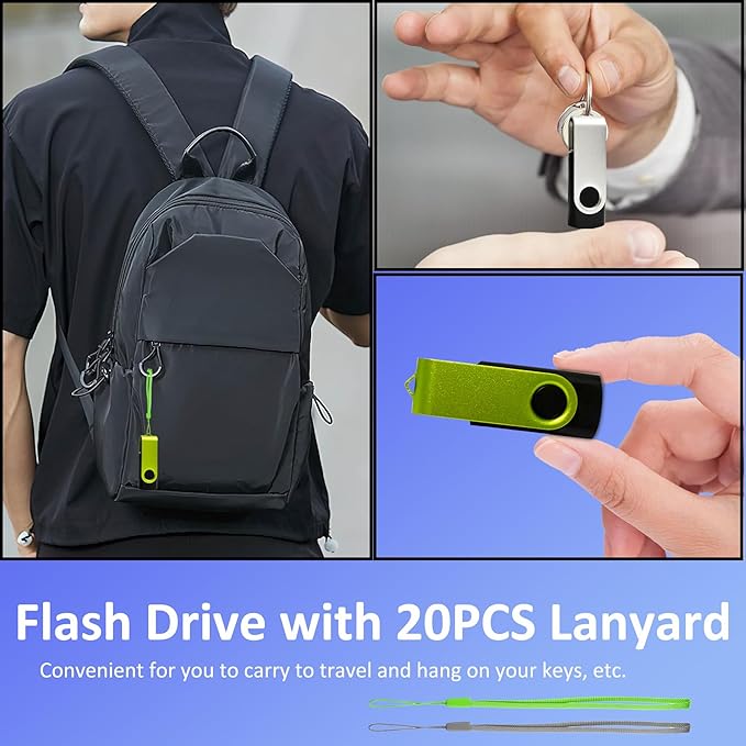 8GB USB Flash Drive 20 Pack Nicepicten Zip Drive USB 2.0 Thumb Drives FAT32 Memory Stick Jump Drives Multipack with 20PCS Lanyards Label (8GB 20Pack, Green Sliver)