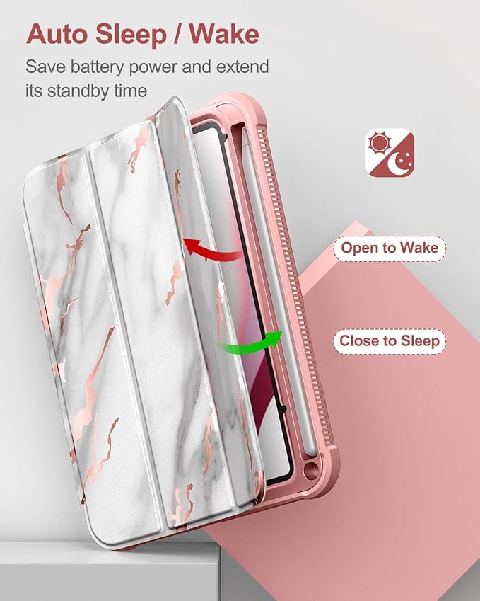 Case for iPad mini 7 (A17 Pro) 2024 & iPad mini 6 2021 Case, [Built-in Screen Protector][Auto Sleep/Wake][Pencil Holder] iPad mini 6th Generation 8.3-inch Soft Leather Flip Cover with Stand, Marble
