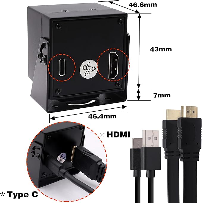 ELP 4K HDMI USB Camera Wide Angle PC Camera for Computer Monitor Simultaneously Output Mini UVC USB2.0 Webcam 2X Digital Zoom H.264 8mp USB Security Camera (110degree no Distortion Lens)