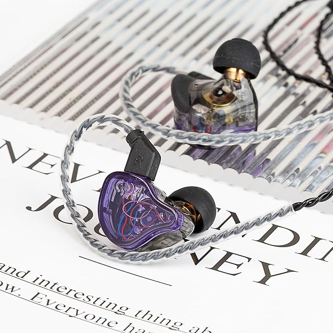 CCZ Melody Gaming iem Earphones, in ear Monitors with Clear Sound, hifi 1DD 1BA Drivers Wired Earbuds, 3.5mm Plug in Headphones with Comfortable Ear fins for PC Laptop Computer (Purple, microphone)