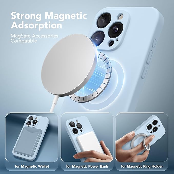 Magnetic for iPhone 14 Pro Case, Compatible with MagSafe, [Full Camera Protection][Screen Protector] Silicone Shockproof Protective Phone Case for iPhone 14 Pro 6.1", Light Blue