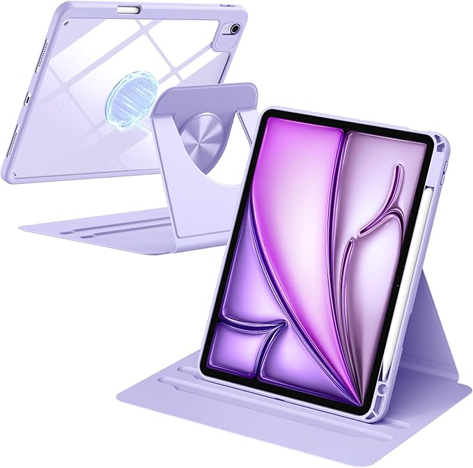 Wenlaty for iPad Air 11 inch Case (M4/M3/M2) & Air 5th/4th Generation Case 10.9 inch,for iPad Pro 11 inch 4/3/2/1 Gen,360° Rotating, Detachable Magnetic Back, Pencil Holder, Auto Sleep/Wake,Lavender