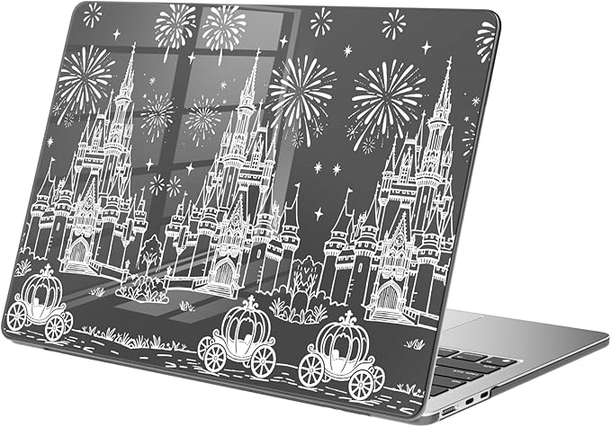 Compatible with MacBook Air 15 inch Case M5 M4 M3 M2 2026-2023 Release A3448 A3241 A3114 A2941, White Castle Carriage Protective Hard Shell Clear Black Cover for Mac Air 15.3 inch