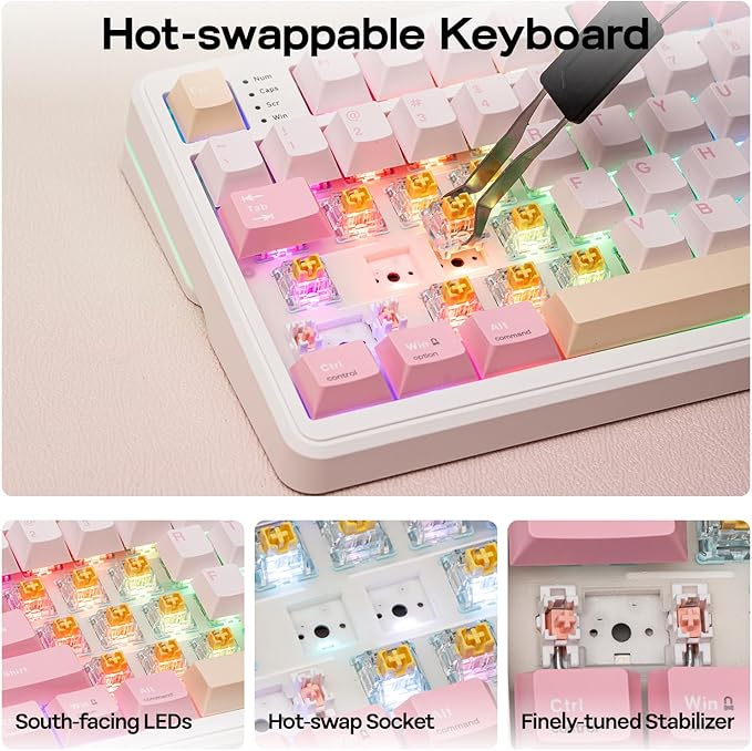 EPOMAKER TH99 PRO 96% Mechanical Keyboard with Screen & Knob, 10000mAh, 2.4Ghz/BT, Hot Swap, Custom Driver, RGB Backlight, PBT Keycap, Wireless Gaming Keyboard for PC/Mac (Pink, Sea Salt Silent)