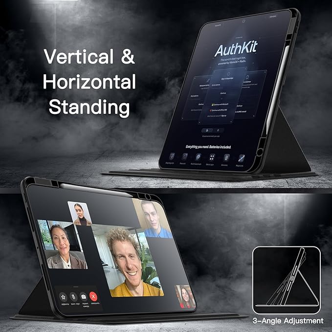 JETech Rotating Case ONLY for iPad Pro 13-Inch M5/M4 (2025/2024) with Pencil Holder, 360 Degree Rotation Protective Stand Cover Clear Back (Black)