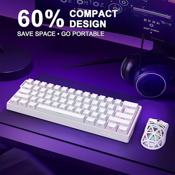 Aula WIN60 HE 60% Mechanical Keyboard Wired, Hall Effect Gaming Keyboard Magnetic Switch Hot Swappable, Adjustable Actuation Rapid Trigger Mode 8000Hz Polling Rate, RGB Keyboard 60 Percent Design