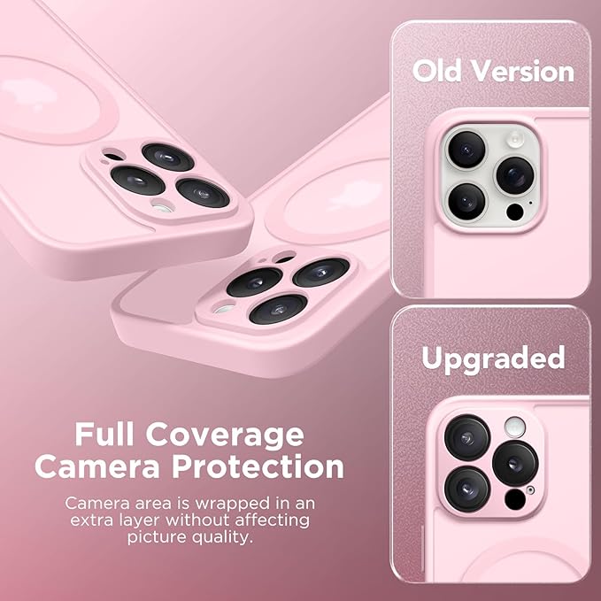 CAPRARO Magnetic Compatible with iPhone 16 Pro Case, Upgraded [Full Camera Protection] [Compatible with MagSafe] Protective Translucent Matte Women Girl Phone Case Cover, Pastel Pink