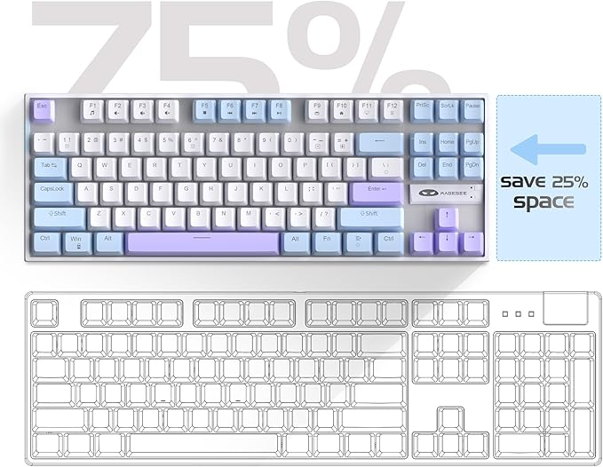MageGee 75% Mechanical Gaming Keyboard, Red Switch, LED Blue Backlit, 87 Keys Compact TKL Wired Keyboards for Windows Laptop PC Gamer - White/Blue