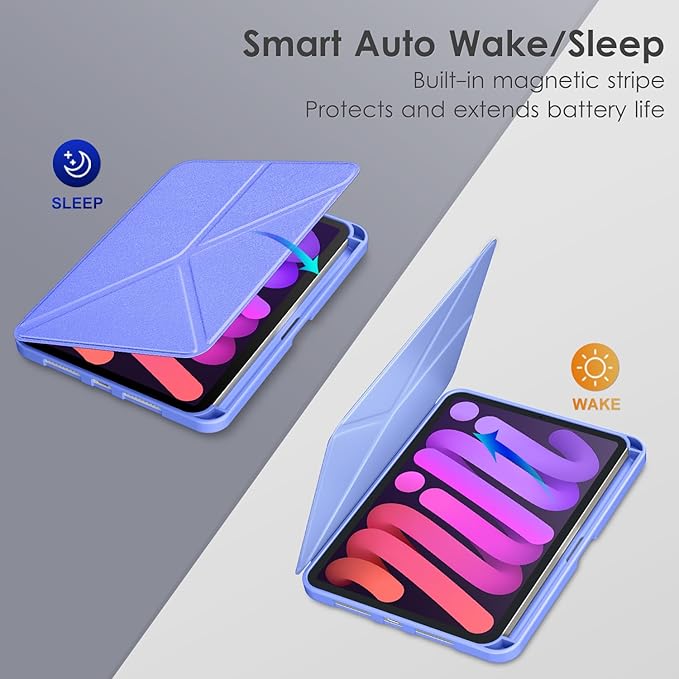 DTTO Case for iPad mini 7 (A17 Pro) 2024 / iPad mini 6 2021 8.3 inch with Pencil Holder, Multi-Angle Magnetic Standing Cover for iPad mini 7th/6th Generation [Auto Wake/Sleep], Bluish Violet