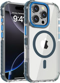 DEERLAMN Strong Magnetic Case for iPhone 16 Pro 6.3-Inch,[Compatible with Magsafe] Clear Slim Shockproof Protective Phone Cover for Women Men-Transparent+Blue