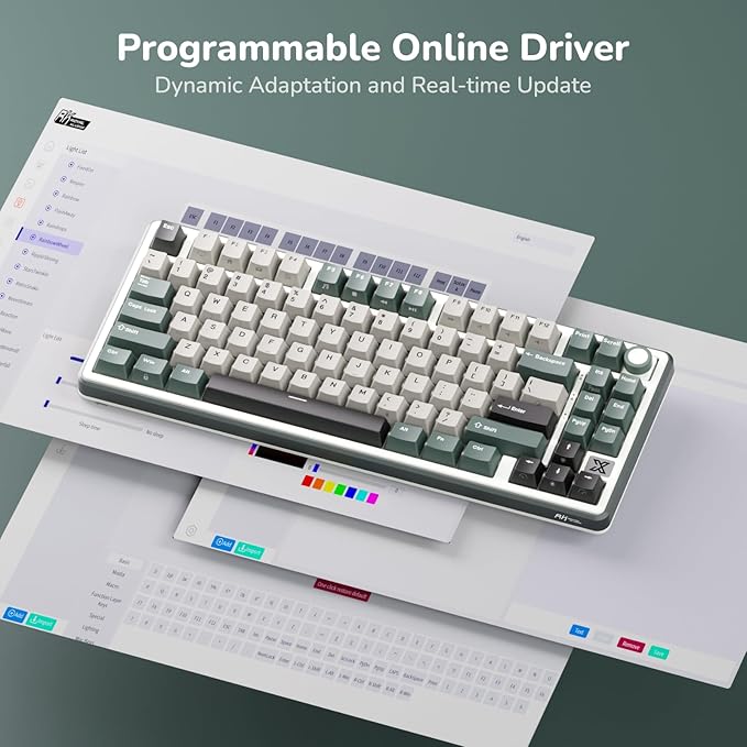 RK ROYAL KLUDGE X87 Gasket Mechanical Keyboard, 75% Wireless Gaming Keyboard with Touchable X-Plate & Volume Knob, Bluetooth/2.4GHz/Wired, Hot Swappable RGB Backlit (Green, Light Switch)