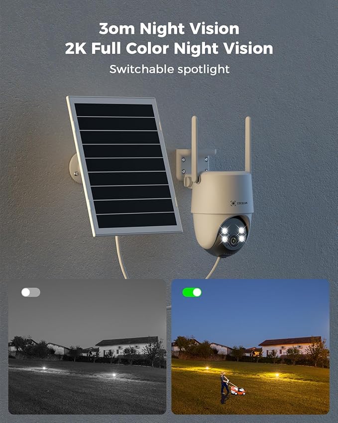 COCOCAM 24/7 Recording AOV WiFi Security Camera Outdoor Wireless with 10000mAh Battery 8W Solar Panel, 2K PTZ, 30 Meters Night Vision, AI Detection, AI Tracking, Two-Way Audio