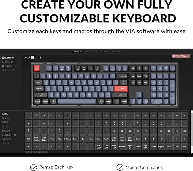 Keychron V6 Wired Custom Mechanical Keyboard, Full-Size QMK/VIA Programmable Macro with Hot-swappable Keychron K Pro Brown Switch Compatible with Mac Windows Linux (Frosted Black-Translucent)