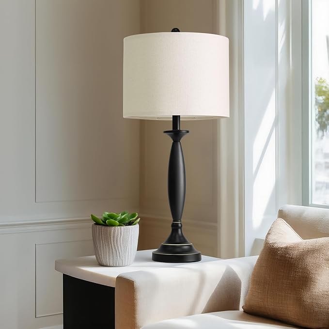 Oneach 28" Modern Table Lamps Set of 2 for Living Room, Black Metal Bedside Lamps with USB Ports, Nightstand Lamps Set for Bedroom End Table Home Office(Bulbs not Included)