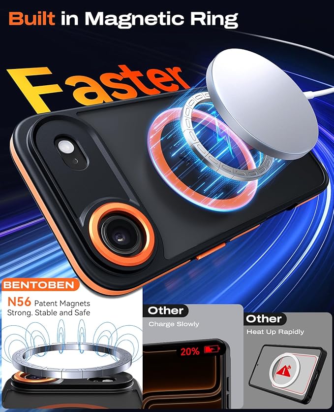 BENTOBEN Magnetic for iPhone Air Case 2025 [Compatible with Magsafe] [Military-Grade Protection] Women Men Colorful Anti-Slip Shockproof Bumper Phone Cases for iPhone 17 Air 6.5", Cosmic Orange/Black