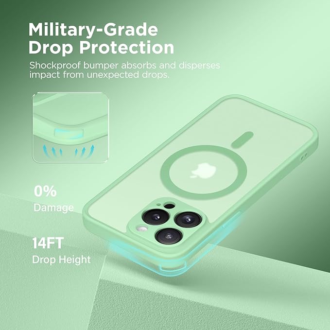 CAPRARO Magnetic for iPhone 15 Pro Max Case, [Compatible with MagSafe] [Full Camera Protection] [14FT Drop Protection] Shockproof Protective Slim Translucent Phone Case, Bamboo Green