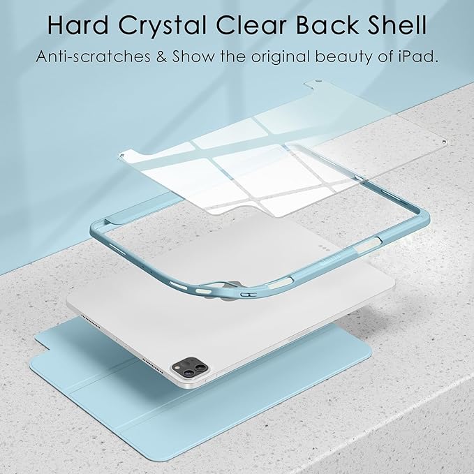 Soke Case for iPad Pro 12.9 Inch (6th/5th/4th/3rd Generation, 2022/2021/2020/2018) - Pencil Holder + Auto Sleep/Wake + Camera Protection, Transparent Shockproof Back Cover,Sky Blue