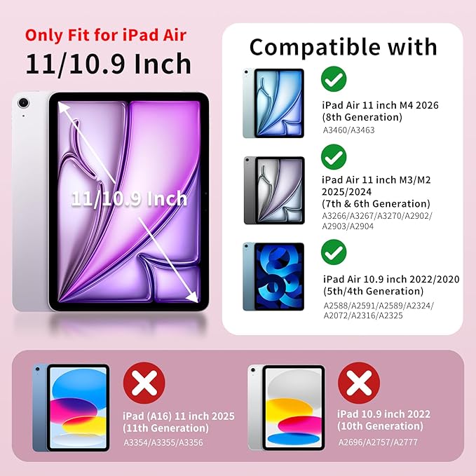 MoKo for iPad Air 11 inch Case (M4/M3/M2) 2026/2025/2024, iPad Air 5th/4th Gen 10.9 inch Case 2022/2020 with Pencil Holder, Slim Trifold Cover with Hard PC Translucent Back Shell, Peony