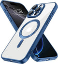 Hython Magnetic Clear for iPhone 16 Pro Max Case with Camera Lens Protector [Compatible with MagSafe] Plating Edge Slim Soft TPU Cover Protective Phone Case for iPhone 16 Pro Max, Matte Deep Blue