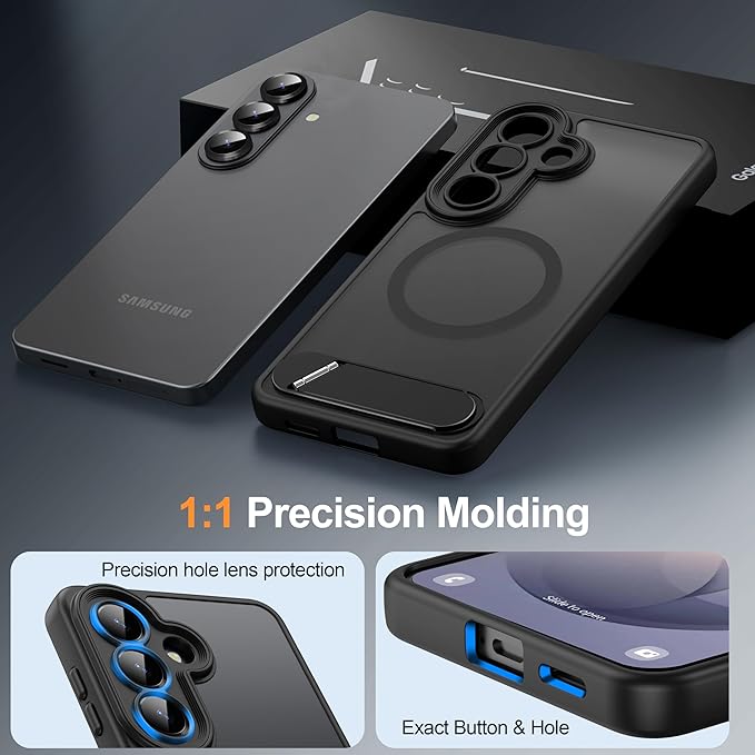 Magnetic for Samsung Galaxy S26 Case, [Compatible with MagSafe][Full Camera Protection][Built-in Invisible Kickstand] Translucent Matte Phone Case for S26 6.3" - Black