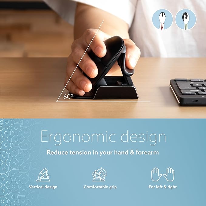 R-Go Twister Ambidextrous Mouse, Foldable design, Ergonomic vertical, With Break Software, Duo connection(Bluetooth&usb C), Silent Click, Prevents Tennis Elbow/RSI, For Windows/Mac, Black