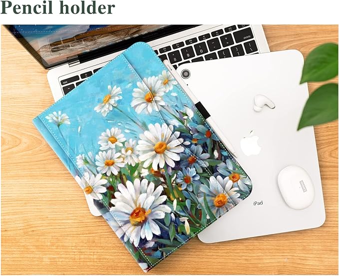 Vimorco Case for iPad (A16) 11th Generation 2025, for iPad 11th/10th Generation Case, Faux Leather Protective Adjustable Cover, Auto Sleep/Wake, Card Pocket with Pencil Holder for iPad10th Gen, Daisy