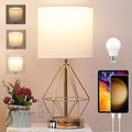 Table Lamp with USB Port, 3 Way Dimmable Touch Lamps for Nightstand, Modern Small Bedside Lamp with Fabric Shade, Gold Side Table Lamp for Bedroom Living Room, USB A & C, LED Bulb Included