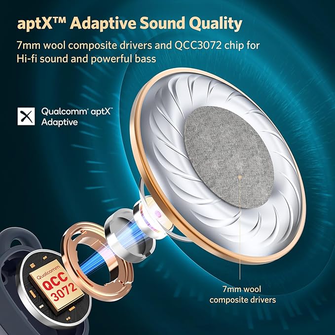 EarFun Free Pro 3 Noise Cancelling Wireless Earbuds, Hi-Res Sound, Snapdragon Sound with Qualcomm aptX™ Adaptive, 6 Mics ENC, Bluetooth 5.3 Earbuds, Multipoint Connection, Custom EQ App, Navy Blue