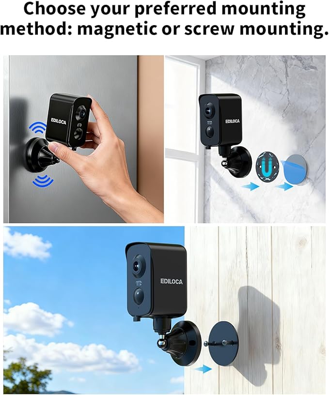 Magnetic Security Cameras Wireless Outdoor, 2K Pan Rotating 300° Battery Powered WiFi Camera with PIR Human Detection, Color Night Vision, 2-Way Audio, Alarm, Weatherproof, Cloud/Local Storage