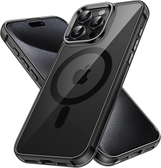 JETech Magnetic Case for iPhone 15 Pro Max 6.7-Inch Compatible with MagSafe Wireless Charging, Shockproof Phone Bumper Cover, Anti-Scratch Clear Back (Black)
