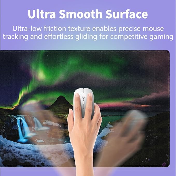Large Gaming Mouse Pad (31.5" x 15.8") - Aurora Borealis Dancing Over a Majestic Waterfall and Mountains, Extra XXL Office Accessories, Premium Stitched Anti-Slip Office Desk Mat