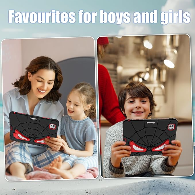 AKABEILA Compatible with Apple iPad Pro 11(2024) 11 inch Tablet Case，Lightweight Shockproof Rugged Protective Cover with Kickstand for Kids Children Boys Babies Black Red