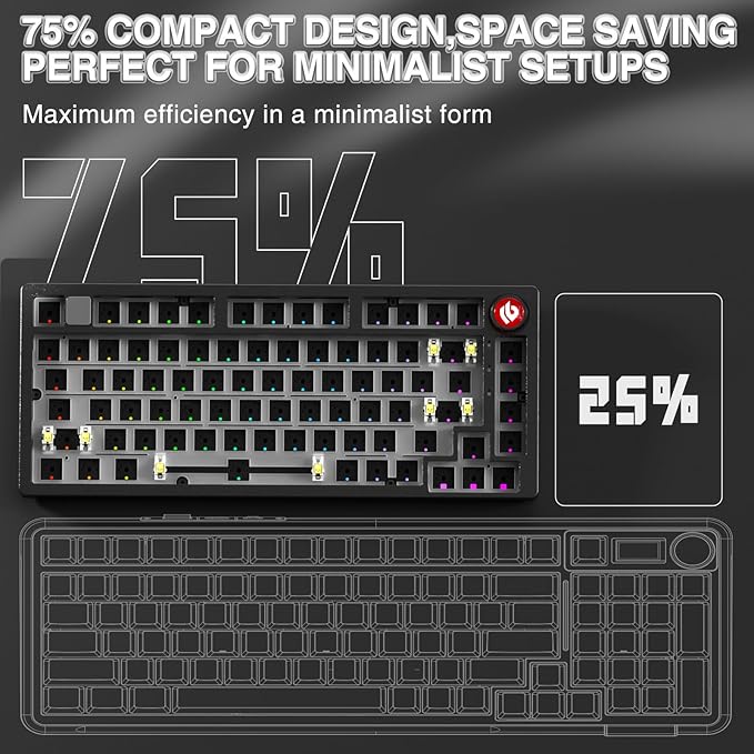 CORBOBO LEOBOG Hi75C Upgraded Wired Mechanical Keyboard Kit – Aluminum Alloy Gasket Mount 75% Barebones DIY Base with Hot Swap, RGB Backlighting & Volume Knob – Enhanced Custom Gaming Keyboard Build