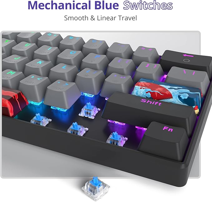 Owpkeenthy 60% Percent Keyboard Mechanical Gaming Blue Switch Ultra Compact RGB Wired 60% Gaming Keyboard N-Key Rollover for PC Gamer(Black/Blue Switch)