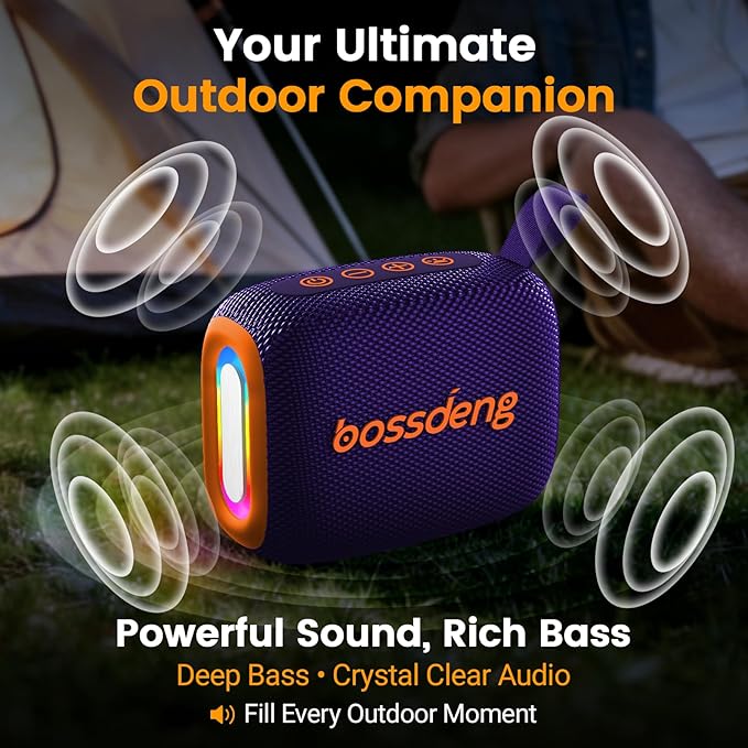 Portable Waterproof Bluetooth Speaker IPX5 for Outdoor,HD Sound All-Day Playtime, BT5.3,Wireless Speakers with Lights, Essentials for Beach/Party/Camping,Gifts for Men Women Boys Girls-Purple