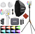 Godox ML100R RGB COB LED Video Light with Battery/Carry Case/Light Stand, Godox Mount 110W Full-Color 1800K-10000K CRI 97+/TLCI 98+ 14 FX Effects Support APP Control for Studio/Live Streaming/Outdoor