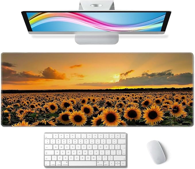 Sunflower Field Extended Big Mouse Pad Large,XL Gaming Mouse Pad Desk Pad,31.5x11.8inch Long Computer Keyboard Mouse Mat Mousepad with 3mm Non-Slip Base and Stitched Edge for Home Office Work