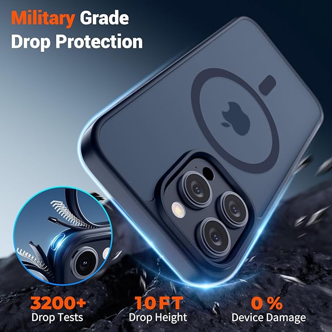 SUPFINE Magnetic for iPhone 15 Pro Case (Compatible with MagSafe) (Military Grade Drop Protection) Translucent Matte Shockproof Phone Cover,Dark Blue