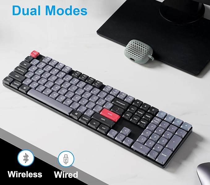 Keychron K5 Pro QMK/VIA Custom Wireless Mechanical Keyboard, Hot-Swappable Full Size Layout 108 Keys Programmable, Ultra-Slim RGB Low Profile Red Switch, Bluetooth/USB-C for Mac Windows Linux