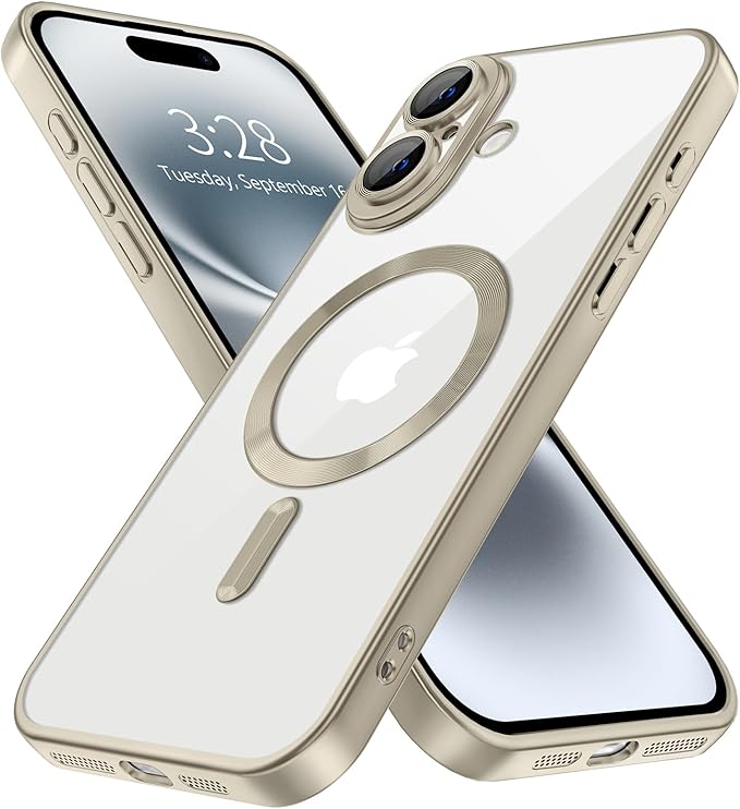 Hython Magnetic Clear for iPhone 16 Case with Camera Lens Protector [Compatible with MagSafe] Luxury Plating Edge Slim Soft TPU Cover Protective Phone Case for iPhone 16 6.1", Matte Gray