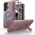 Dexnor for Samsung Galaxy S25 Case with Camera Cover & Adjustable Kickstand & Built-in Screen Protector, Magnetic Rugged Shockproof Bumper Cases Heavy-Duty Magnetic Protective Cover (2025),Peony Pink