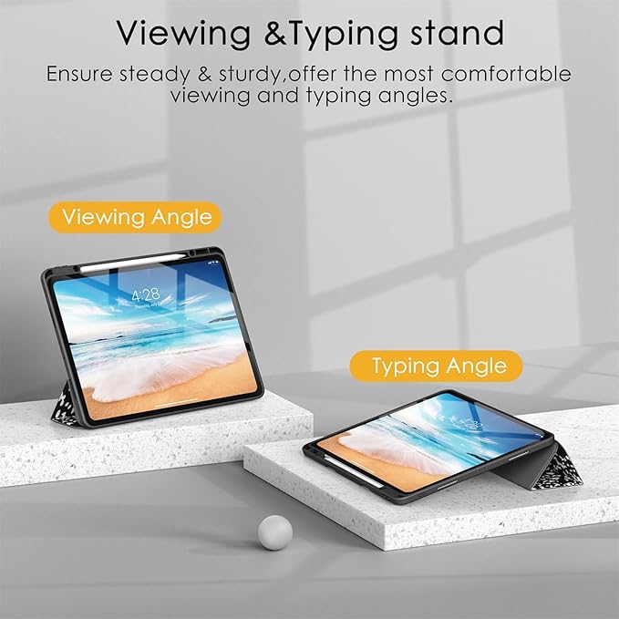 Soke Case for iPad Pro 12.9 Inch (6th/5th/4th/3rd Generation, 2022/2021/2020/2018) - Pencil Holder + Auto Sleep/Wake + Camera Protection, Transparent Shockproof Back Cover, Book Black
