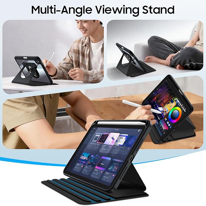 Fintie 360 Degree Rotating Case for iPad mini 7 (A17 Pro, 7th Generation) 2024 / iPad mini 6 (6th Gen) 8.3 Inch - Swiveling Protective Stand Clear Back Cover with Pencil Holder (Black)