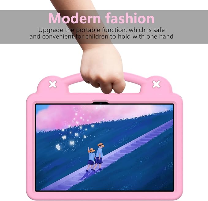 AKABEILA Compatible with Xiaomi Redmi Pad Pro 12.1 2024 Tablet Case, Kids Friendly Universal Lightweight Shockproof Protective Case with Shoulder Strap & Stand Handle & Pen Tray Pink