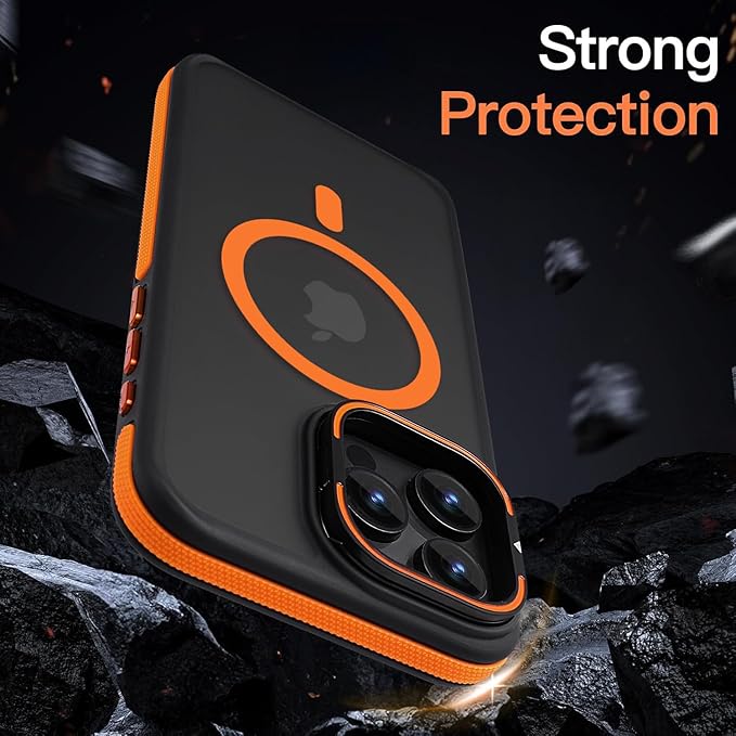 Magnetic case for iPhone 16 Pro [10Ft Military-Grade Protection] Built-in Camera Stand Phone case, Compatible with fit MagSafe Shockproof Slim Thin Cover 6.3 inch,Orange Bumper Stand
