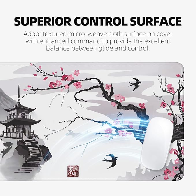 ETZ Japanese Cherry Blossom Mouse Pad (31.5 × 11.8 × 0.12 inch) Extended Large Mouse Mat Desk Pad, Stitched Edges Mousepad,Non-Slip Rubber Base,Gaming Mouse Pad