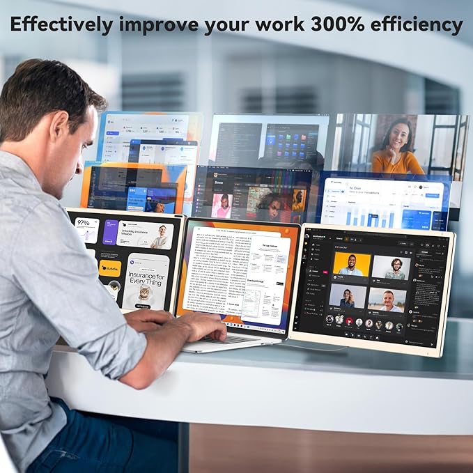 Laptop Screen Extender,15.6" Portable Monitor, FHD 1080P Ultra-Slim Travel Monitor with Speakers, Triple Display Extension, Compatible with 13-17.3" Laptops